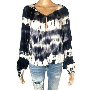 Young Fabulous & Broke Faux Wrap Long Sleeve Tie Dye Blouse Black Size S